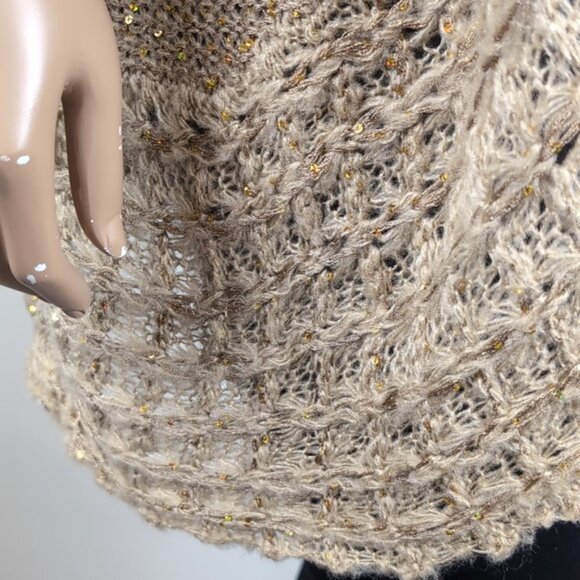 Orange Cocoon Cardigan Sweater Open Knit Flare Sleeve Metallic Gold One Size - Picture 10 of 12